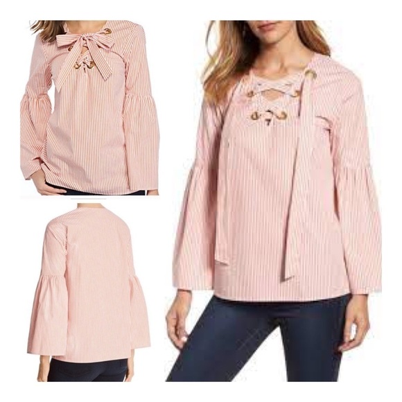 Michael Michael Kors Poppy Striped Bell Sleeve Top - Picture 1 of 15